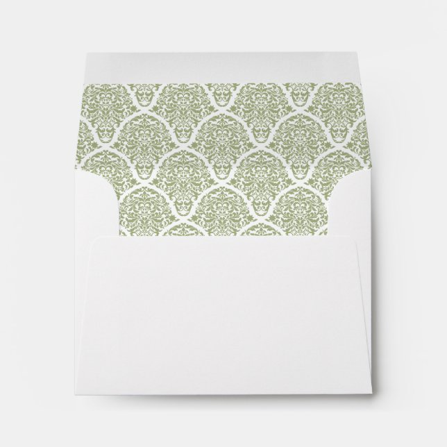 Sage Olive Green White Damask Wedding Envelopes (Back (Bottom))