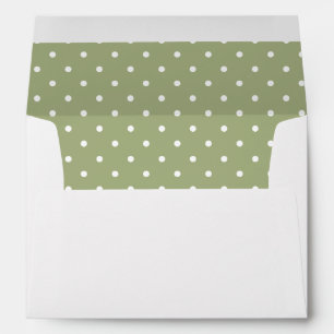 Sage Olive Green White Polka Dot Lined Envelope