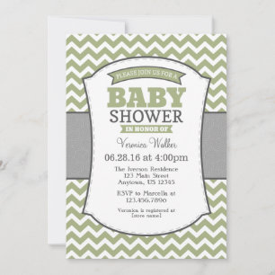 Sage Olive Grey Chevron Baby Shower Invitation