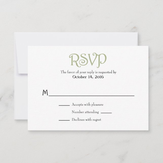 Sage Olive White Plain Simple Wedding RSVP Cards (Front)