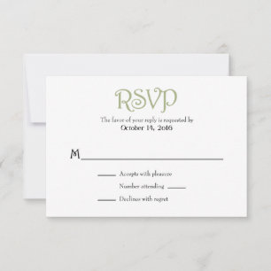 Sage Olive White Plain Simple Wedding RSVP Cards