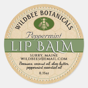 Sage on Kraft Beeswax Lip Balm with Dotted Border Classic Round Sticker