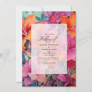 Sage, Orange and Fuschia Floral Wedding Invitation