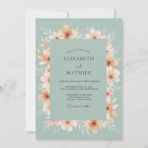 Sage Orange Blossom Wreath Wedding Invitation