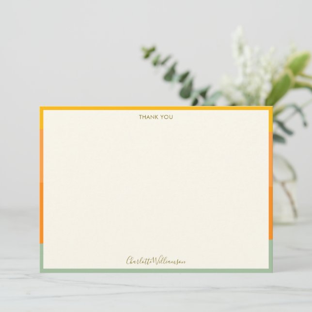 Sage Orange Fall Border Script Name Personalized Thank You Card (Standing Front)