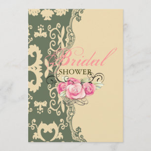 sage paisley vintage western country bridal shower invitation