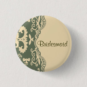 sage paisley western country wedding bridesmaid 1 inch round button
