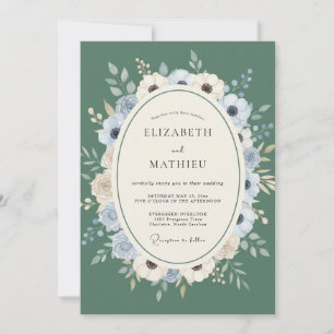Sage Pale Blue Watercolor Wedding Invitation