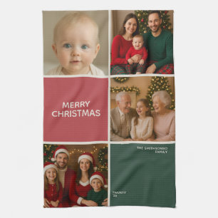 Sage Pastel Photos collage Christmas new year Kitchen Towel