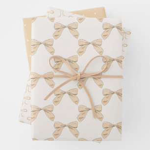 Sage Peach Plaid Bow Elegant Neutral Baby Shower Wrapping Paper Sheet