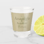 Sage Personalized Bridesmaid Shot Glass<br><div class="desc">Celebrate your bridal party with this elegant personalized bridesmaid shot glass, featuring a custom name design set against a sophisticated sage green background. This stylish and meaningful keepsake makes a perfect gift for bridesmaids, maid of honor, or any special member of your wedding party. The minimalist design combines a refined...</div>