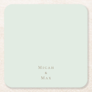 Sage Personalized Wedding Gold Text Square Paper Coaster