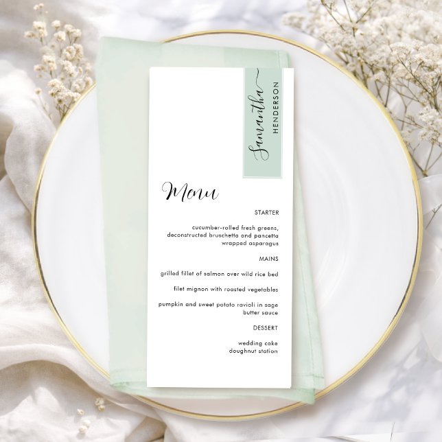 Sage Personalized with Guest Name Elegant Menu (Creator Uploaded)