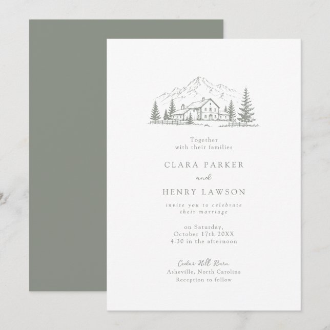 Sage Pine Mountain Lodge Wedding Invitation (Front/Back)