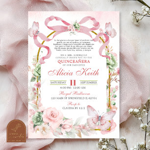 Sage Pink Bow Coquette Butterfly Invitation