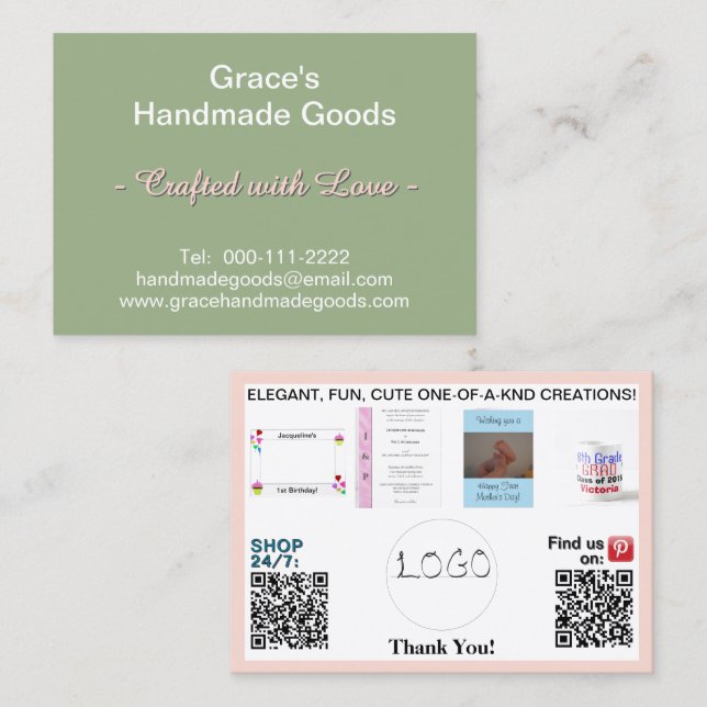 Sage Pink Business QR Code Photos 3.5 x 2.5 Business Card (Front/Back)