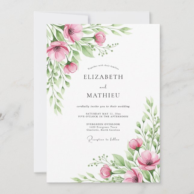 Sage Pink Delicate Spring Wedding Invitation (Front)