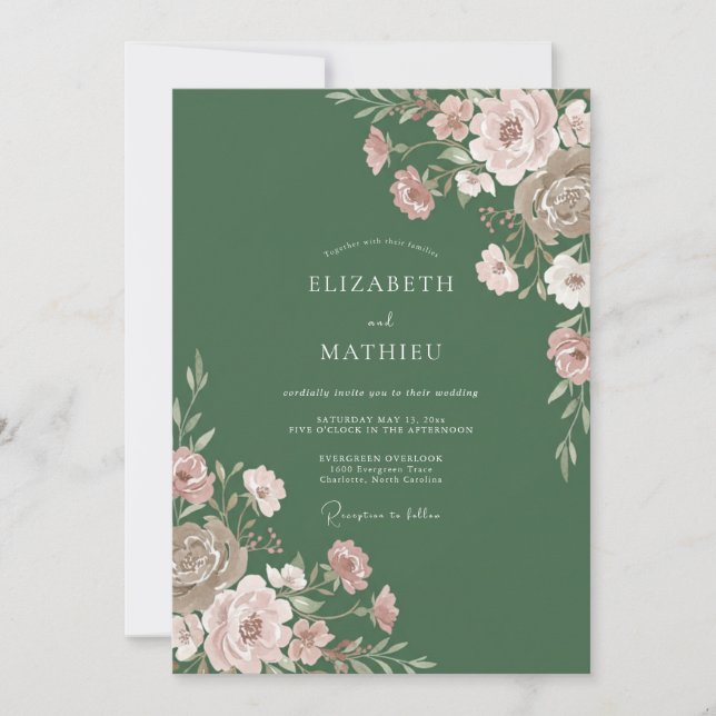 Sage Pink Peony Wedding Invitation (Front)