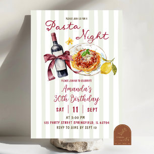 Sage Pink Stripe Pasta Night Birthday Dinner  Invitation