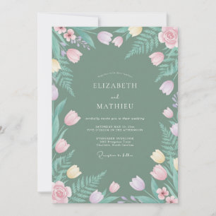 Sage Pink Watercolor Floral Wedding Invitation