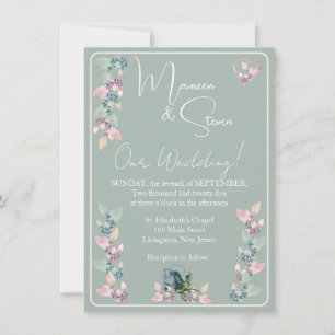 Sage, Pink, & White Hues Floral Wedding Invitation