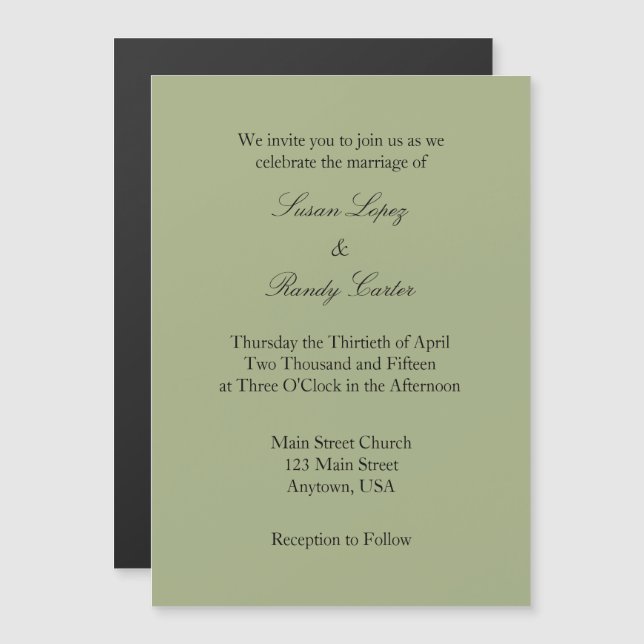 Sage Plain Simple Magnetic Wedding Invitation (Front/Back)