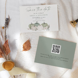 Sage Pumpkins Autumnal Florals QR Code Wedding Sav Save The Date
