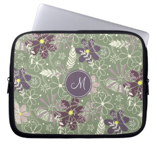 sage purple plum lilac feathers flowers pattern laptop sleeve