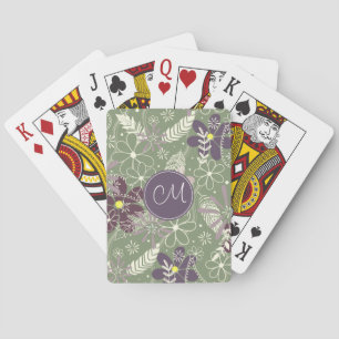 sage purple plum lilac feathers flowers pattern playing cards