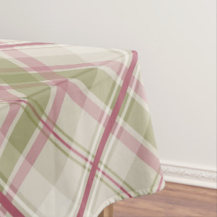 sage raspberry cream diagonal plaid pattern tablecloth