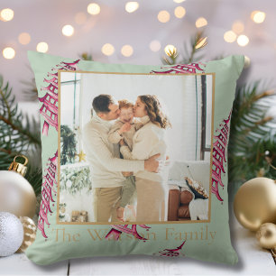 Sage red Pagoda Merry Christmas Tree 1-Photo  Throw Pillow