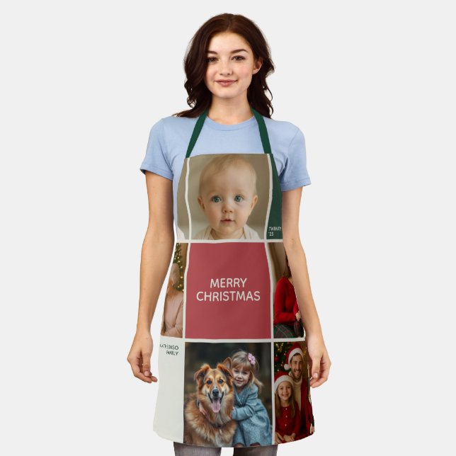 Sage RED Photos collage Christmas new year Apron (Worn)