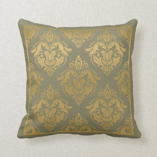Sage Reen & Gold Geometric Damasks Throw Pillow