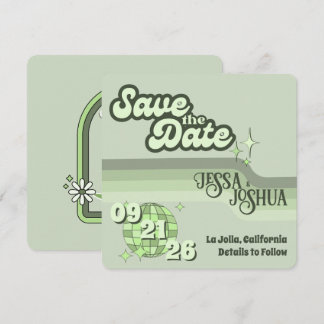 Sage Retro Funky Disco Wedding - Save the Date Invitation