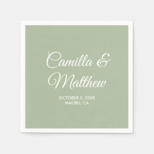 Sage Romantic Script Personalized Wedding Napkins