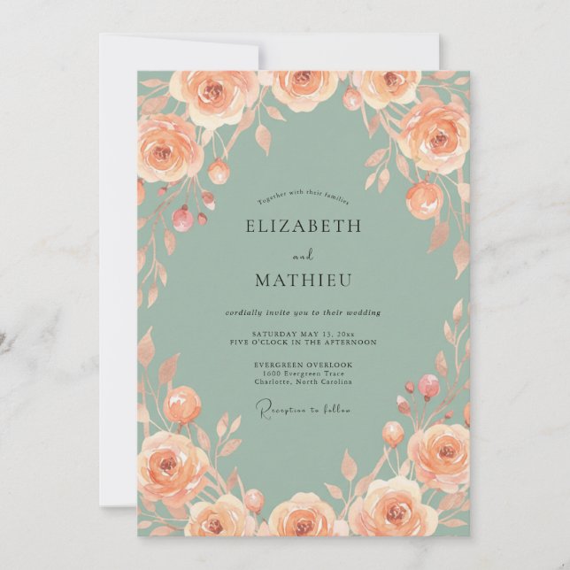 Sage Rose Botanical Romance Wedding Invitation (Front)