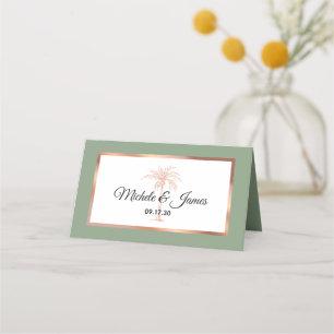 Sage Rose Gold Copper Palm Tree Modern Wedding Place Card