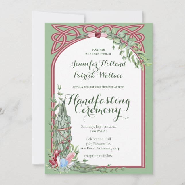 Sage & Rose Herbal Crystal Handfasting Invitation (Front)