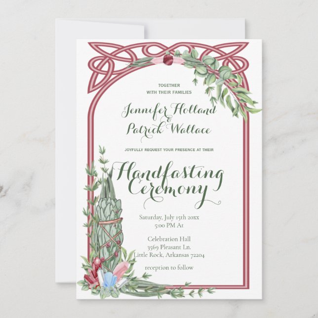 Sage & Rose Herbal Crystal Handfasting Invitation (Front)