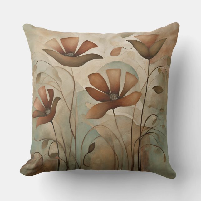 Sage Rust Decorative Floral Throw Pillow (Front)