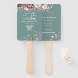 Sage Rustic Boho Dusty Rose Flowers Wedding Hand Fan
