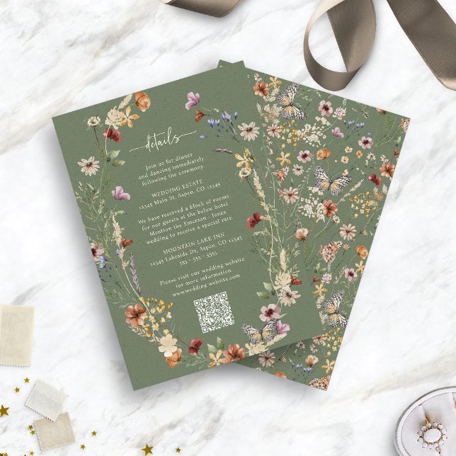 Sage Rustic Boho Wildflower Enclosure Card (Sage Green Rustic Boho Wildflower Enclosure Card QR Code by Painted Paperie
)
