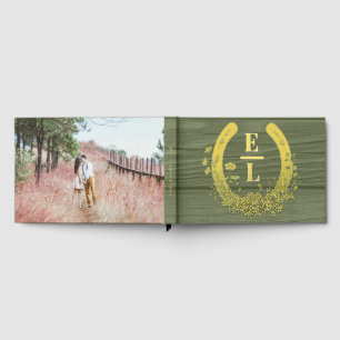 Sage Rustic Horseshoe Monogram Wedding Keepsake Guest Book