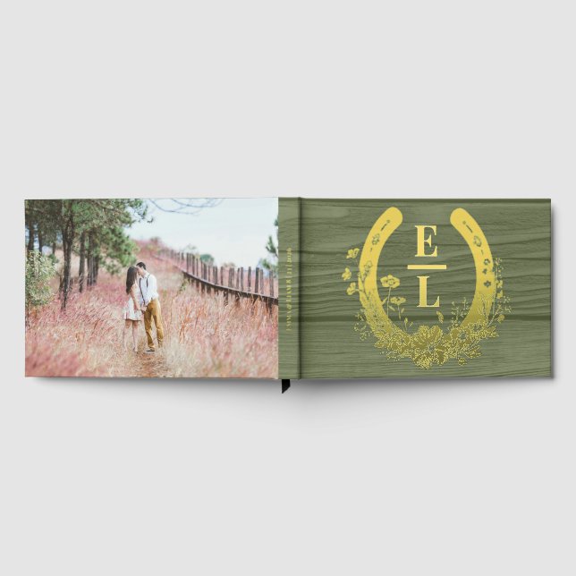 Sage Rustic Horseshoe Monogram Wedding Keepsake Guest Book (Full)