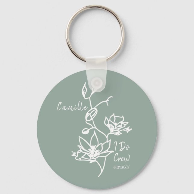  Sage Rustic I Do Crew Bridesmaid Bridal Keychain (Front)
