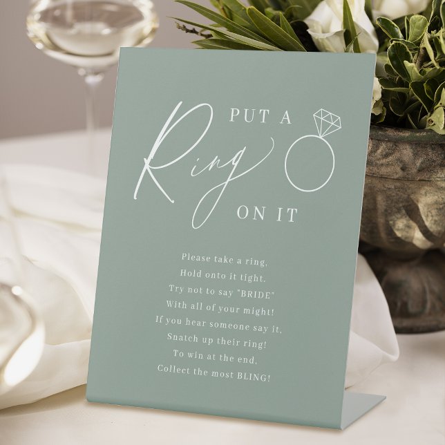 Sage script put a ring on it bridal shower game pedestal sign (Sage script put a ring on it bridal shower game pedestal sign)