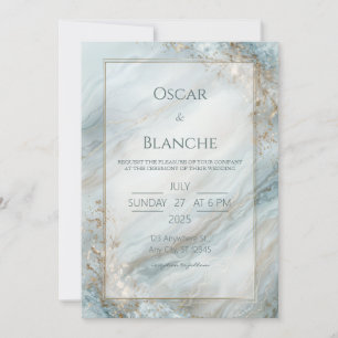 Sage Seafoam Gold Foil Marble Wedding Invitation