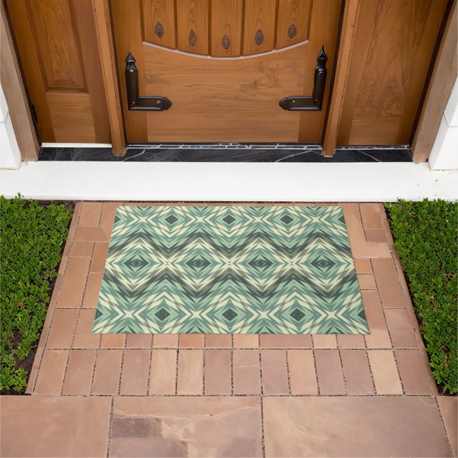 Sage Seafoam Green Beige Grey Brown Tribal Art Doormat (Outdoor)