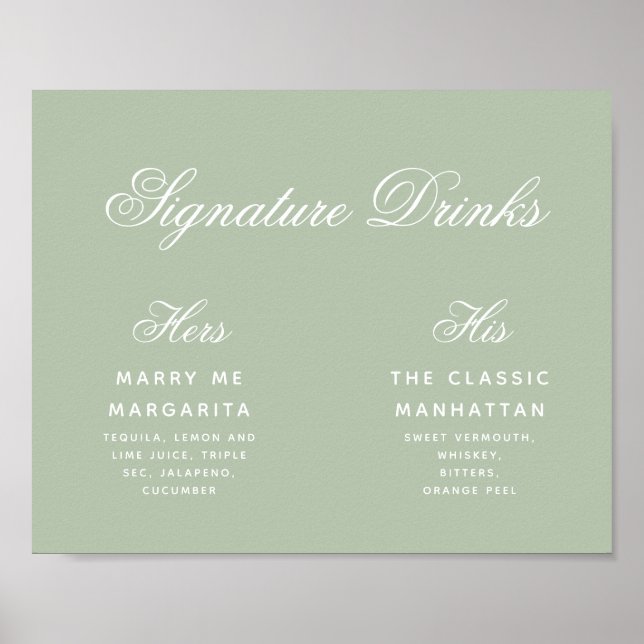 Sage Signature Drinks Green Wedding Sign (Front)