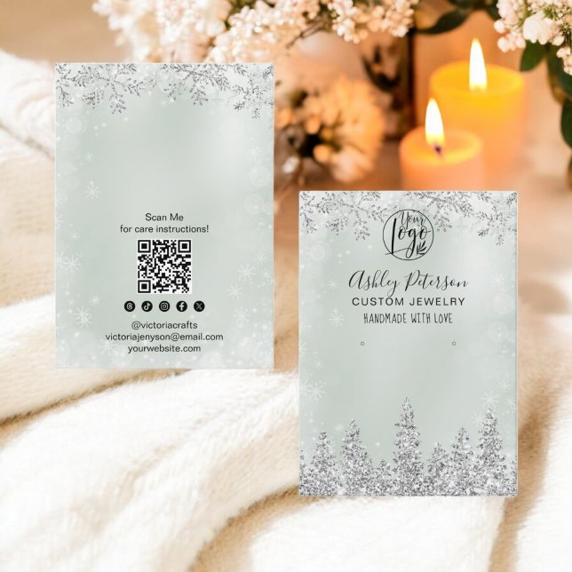 Sage silver glitter logo jewellery earring display business card (Sage silver glitter logo jewelry earring display business card)